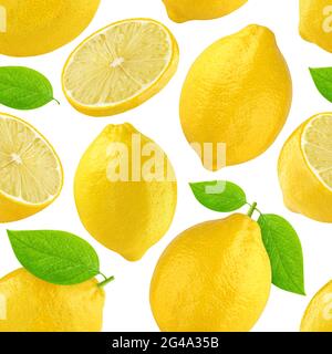 Seamless pattern with lemons. Lemon isolated on white background. Stock Photo