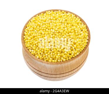 Millet in bowl isolated on white background Stock Photo