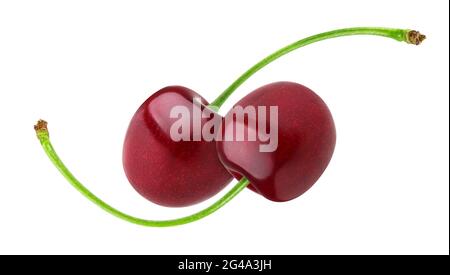 Two fresh cherries isolated on white background Stock Photo