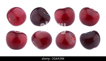 Isolated cherry. Collection of cherries isolated on white background Stock Photo