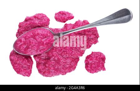 Red horseradish sauce with beetwith spoon isolated on white background Stock Photo