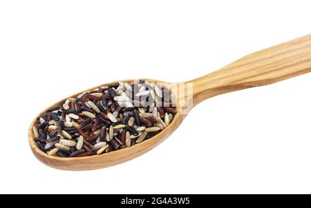Mixed rice in spoon on white background Stock Photo