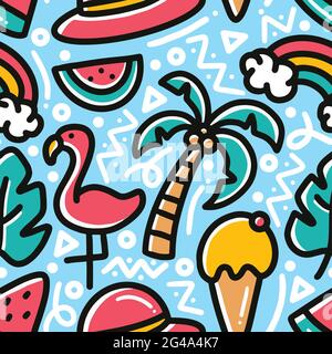 doodle set of summer holiday on the beach Stock Vector