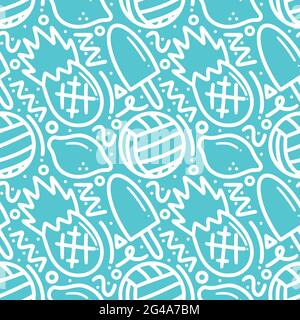 doodle set of hand drawn ice cream and, fruit Stock Vector