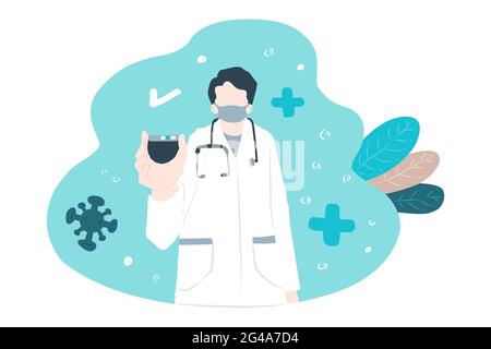 draw of a doctor wearing mask showing test covid19 Stock Vector