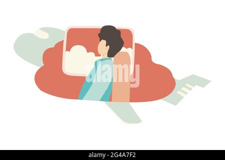 man flying with plane concept illustration Stock Vector
