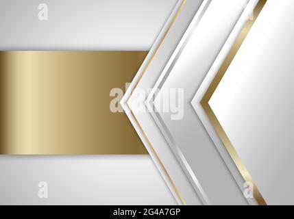 Abstract white and grey triangles with gold stripes luxury style background. Vector illustration Stock Vector