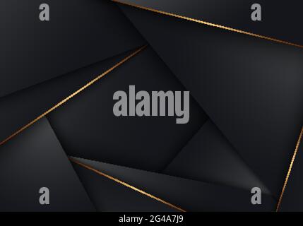 Abstract 3D black stripes low polygon triangles with golden lines ...
