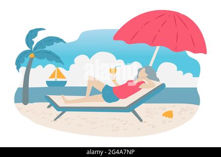 man enjoying orange juice in the beach Stock Vector