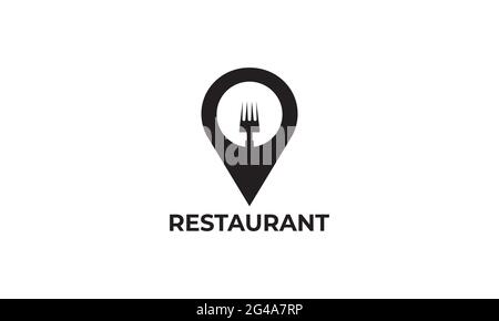 Café and Restaurants Location Icon, Restaurant Logo on Round Pin Map Sign Stock Vector