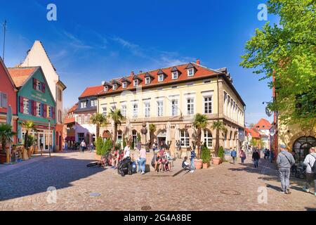 Bad Dürkheim, Germany - April 2021: Town square called 'römerplatz' in historic city center of spa town on sunny day Stock Photo