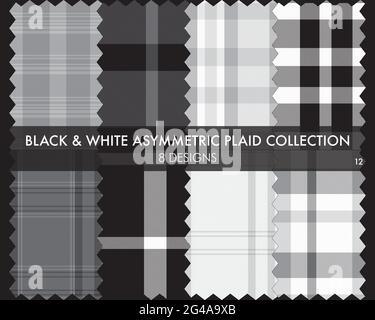 Asymmetric Plaid seamless pattern collection includes 8 designs for fashion textiles and graphics Stock Vector