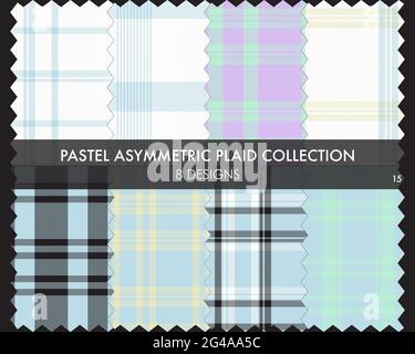 Asymmetric Plaid seamless pattern collection includes 8 designs for fashion textiles and graphics Stock Vector