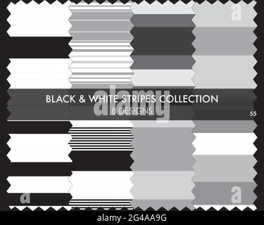 Striped seamless pattern collection includes 8 designs for fashion textiles, graphics Stock Vector