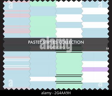 Striped seamless pattern collection includes 8 designs for fashion textiles, graphics Stock Vector