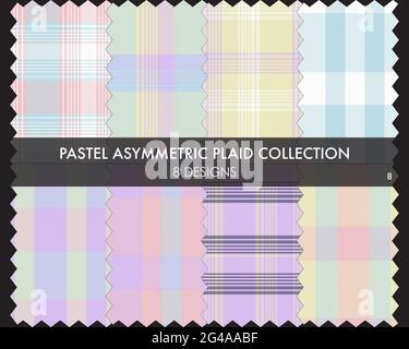Asymmetric Plaid seamless pattern collection includes 8 designs for fashion textiles and graphics Stock Vector