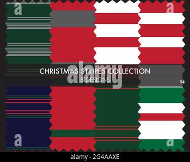 Striped seamless pattern collection includes 8 designs for fashion textiles, graphics Stock Vector