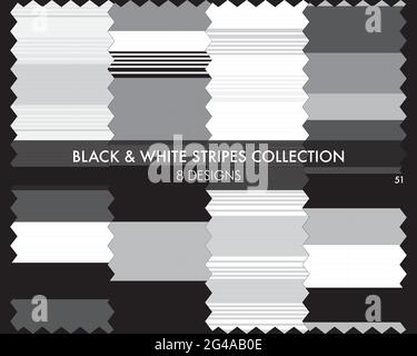 Striped seamless pattern collection includes 8 designs for fashion textiles, graphics Stock Vector