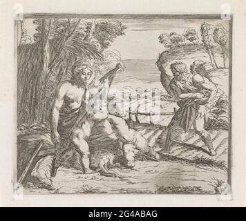 Adam and Eve after the fall; Paintings in the Loggia of Rafaël. Adam and Eve with Cain and Abel working in a landscape. Stock Photo