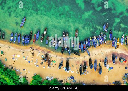 Rameshwaram  harbour  bridge and boats Stock Photo