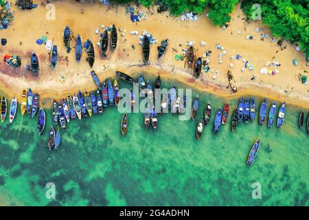 Rameshwaram  harbour  bridge and boats Stock Photo