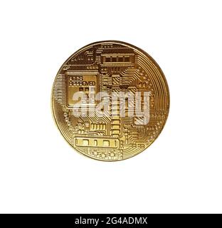 Bitcoin token coin isolated on white background. Reverse side of a coin Stock Photo
