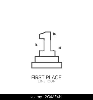 Winners podium icon, first place prize, success symbol award champion illustration Outline vector icon. Line sign. Editable stroke Stock Vector
