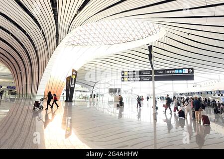 Beijing/Shanghai. 20th June, 2021. Photo taken on Sept. 22, 2020 shows an interior view of the Beijing Daxing International Airport in Beijing, capital of China. Credit: Ren Chao/Xinhua/Alamy Live News Stock Photo