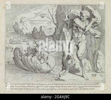 Polyphemus throws a rock at the ship of Odysseus, Theodoor van Thulden ...