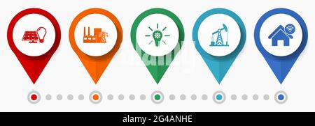 Industry, power, technology concept vector icon set, flat design pointers, infographic template Stock Vector