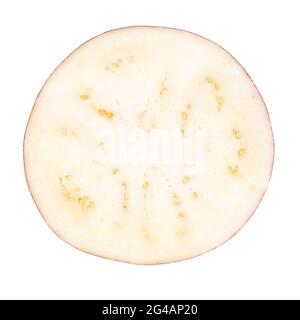 Sliced striped eggplant on isolated white. File contains clipping path. Stock Photo