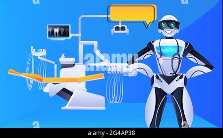 robot doctor with stethoscope modern hospital clinic ward interior medicine healthcare artificial intelligence concept Stock Vector