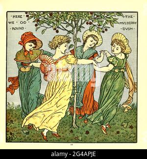 Here we go round the mulberry bush From the Book '  The baby's opera : a book of old rhymes, with new dresses by Walter Crane, and Edmund Evans Publishes in London and New York by F. Warne and co. in 1900 Stock Photo