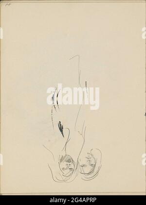 Two studies of a figure with headscarf. Leaf 7 Verso from XXIV sketchbook with 10 sheets. Stock Photo