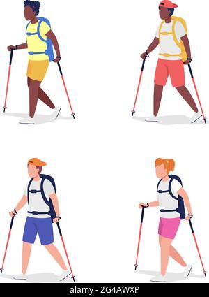 Trekkers semi flat color vector character set Stock Vector