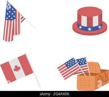 Patriotic attributes for American Independence day flat color vector items set Stock Vector