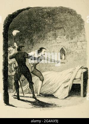 Death of Viviana From the book ' Guy Fawkes; or, The gunpowder treason. An historical romance ' by William Harrison Ainsworth, with illustrations on steel by  George Cruikshank. Published in London, by George Routledge and sons, limited in 1841. Guy Fawkes (13 April 1570 – 31 January 1606), also known as Guido Fawkes while fighting for the Spanish, was a member of a group of provincial English Catholics who was involved in the failed Gunpowder Plot of 1605. He was born and educated in York; his father died when Fawkes was eight years old, after which his mother married a recusant Catholic. Stock Photo