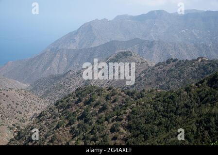 An old camino or pathway leads from La Gomera's Vallehermoso through Barranco de la Era Nueva to 730 meter high Teselinde ridge. Stock Photo