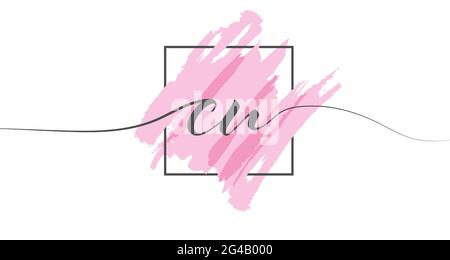 Calligraphic lowercase letters CU in a single line on a colored background in a frame. Vector Illustration Simple Style Stock Vector
