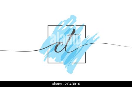 Calligraphic lowercase letters CT in a single line on a colored background in a frame. Vector Illustration Simple Style Stock Vector