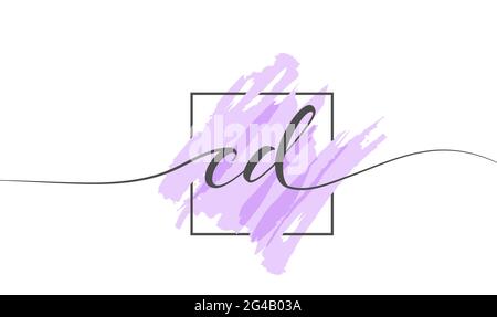Calligraphic lowercase letters CD in a single line on a colored background in a frame. Vector Illustration Simple Style Stock Vector