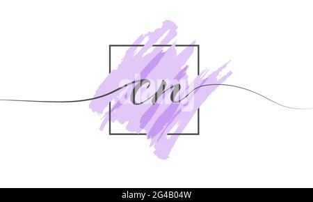 Calligraphic lowercase letters CN in a single line on a colored background in a frame. Vector Illustration Simple Style Stock Vector