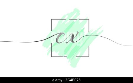 Calligraphic lowercase letters CX in a single line on a colored background in a frame. Vector Illustration Simple Style Stock Vector