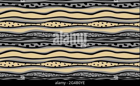 Animal pattern. Wave animal textured seamless pattern. Black grey gold contrasting hand made vector illustration. Stock Vector