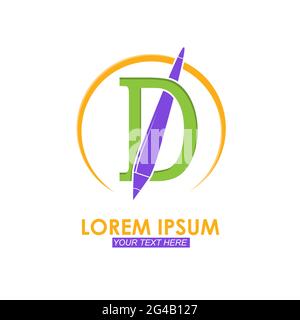 Stylized pen logo and the letters D. Vector illustration for logo, websites, apps, stickers and logos. Flat design. Stock Vector