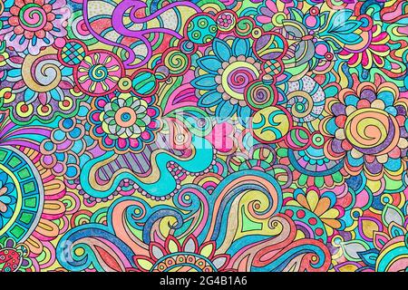 Adult coloring page with gel and glitter pens Stock Photo