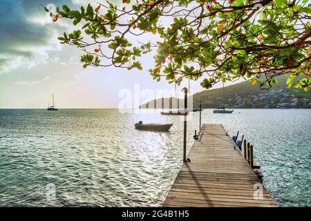 Boats at the Port Elizabeth harbor in Bequia, St. Vincent and the Grenadines Stock Photo