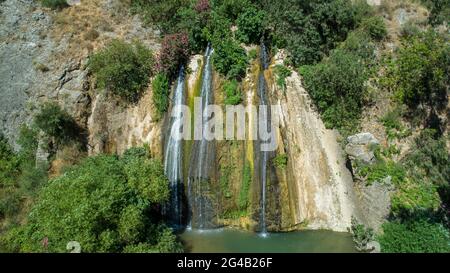 Aerial Photography of the Banias Stream (Banias River or Hermon River) Golan Heights, Israel Stock Photo