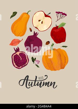 Autumn vector set. Freehand illustration. Stock Vector