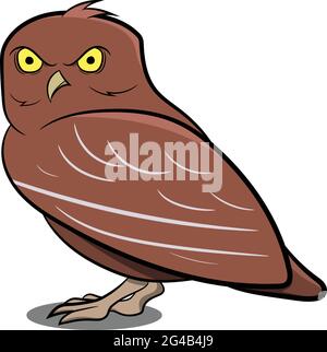 Night Owl Standing with Shadow. Night Birds. Birds from Different parts of World. Common Birds. Bird Icon Vector Illustrations Isolated Doodle. Stock Vector